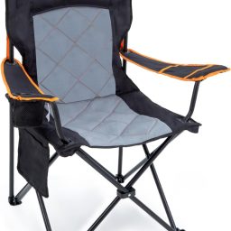 EMERIT Oversized Padded Camping Chair, 350LB Heavy Duty Quad Fold Chair with Arms, Collapsible Outdoor Chairs with Lumbar Back & Cup Holder Black