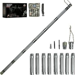 Hiking Tactical Stick Walking Staff - Outdoor Multitool Gear Trekking Pole Collapsible Retractable Premium 15 in 1 | 8 Tubes
